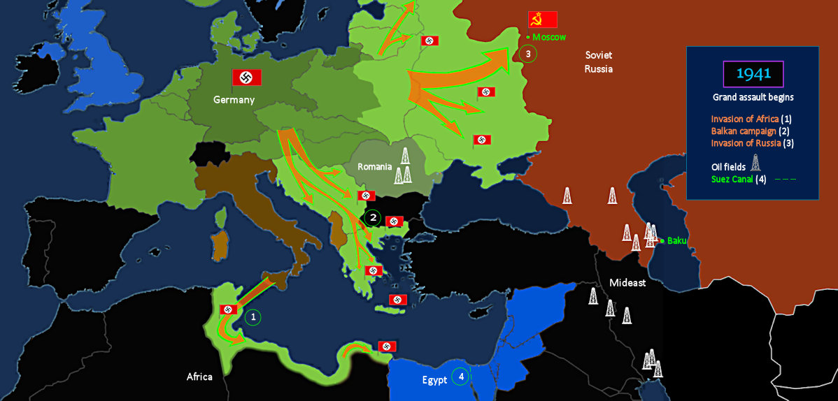 Hitler in Russia, the Balkans, Africa, 1941 map